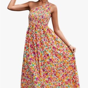 ZESICA Floral One-Shoulder Mini Swing Dress – Size Large